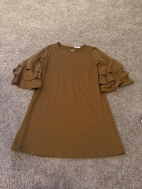 Simply Southern Ruffled Bell Sleeve Shift Dress in Brown